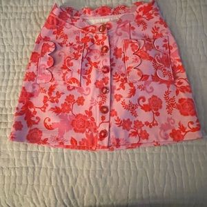 Maeve Coral and Pink Patterned Mini Skirt